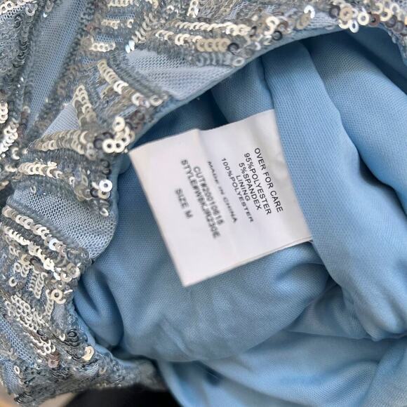 Y2K Cocktail Party Dress Baby Blue Silver Sequin Embellishments Women's Medium - Picture 7 of 11